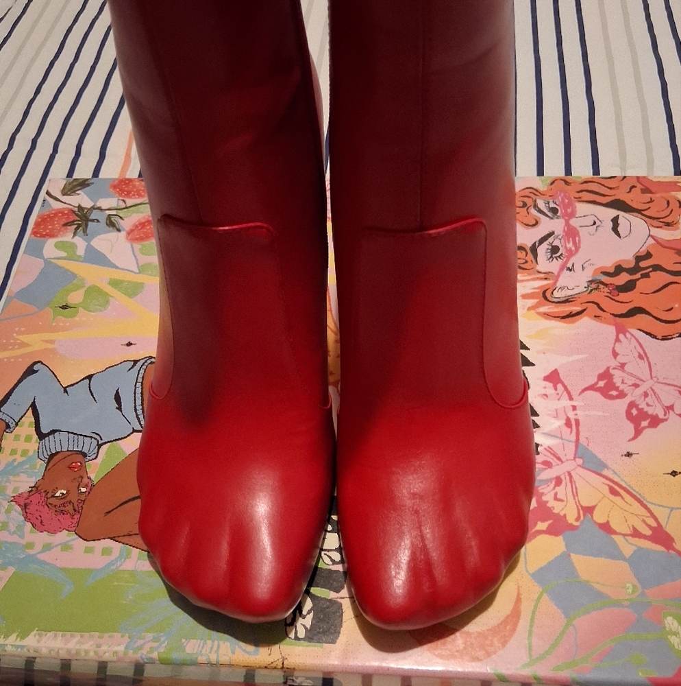 Jeffrey Campbell Red Heeled Boots Bold Statement - Picture 13 of 15